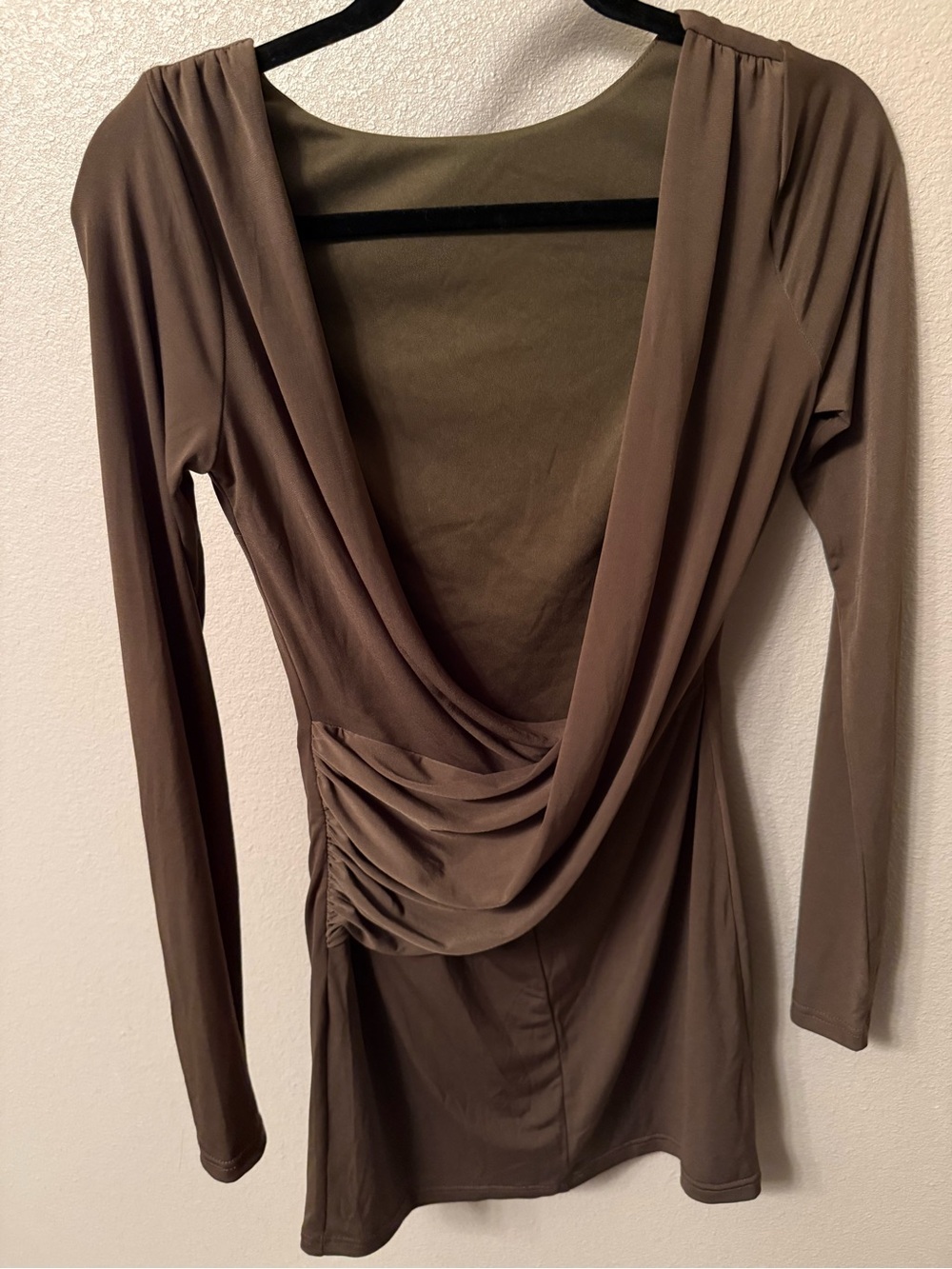 Lulu's Olive/Army Green Backless Draped Long-Sleeve Mini Dress